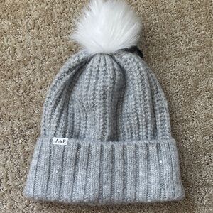 Abercrombie & Fitch Kids Light Gray Beanie with Fluffy White Pom